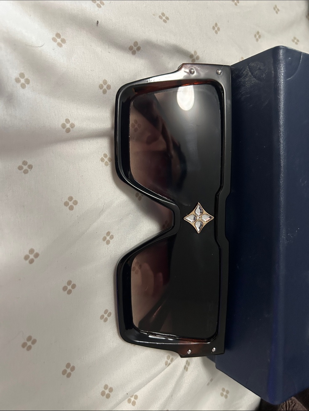 Louis Vuitton Black Shield Sunglasses with Crystal Fleur Accent